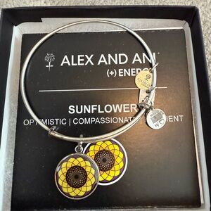 Alex and Ani Silver Sunflower Charm Bracelet